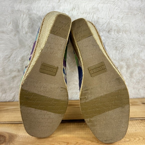 TOMS Wedge Heels Womens Size 7.5 Canvas Blue Floral High Peep Open Toe S… - Picture 7 of 13